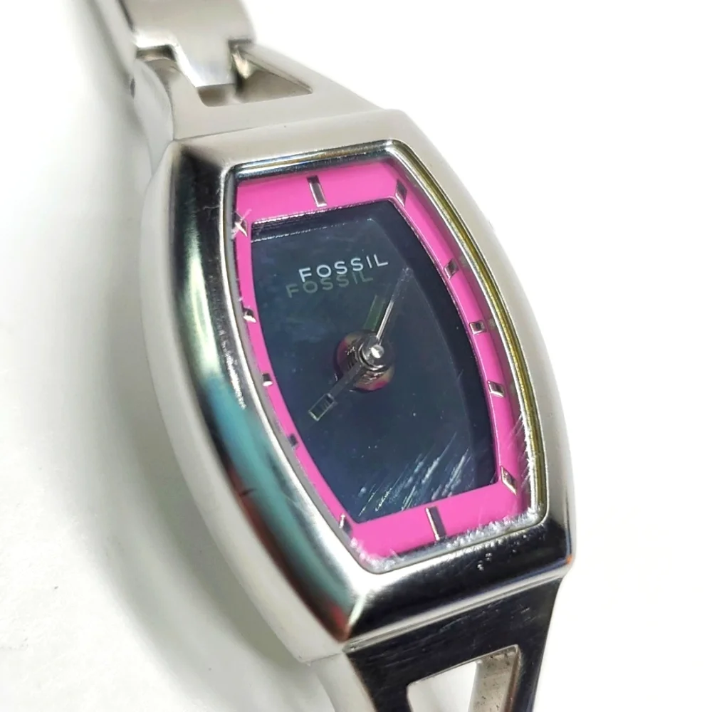 Fossil Big Tic Watch ES9677 Silver Pink Hearts Y2K Vintage